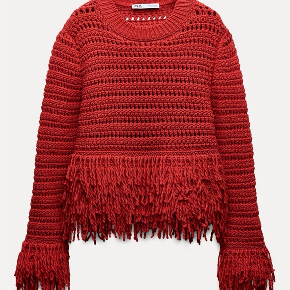 NWT Zara Red Fringe Sweater - Picture 2 of 4